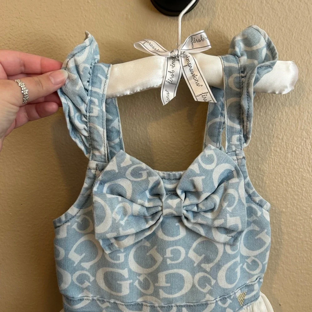 Guess Kids Toddler Dress Denim Tulle Tutu Bow Childs Small Size 4